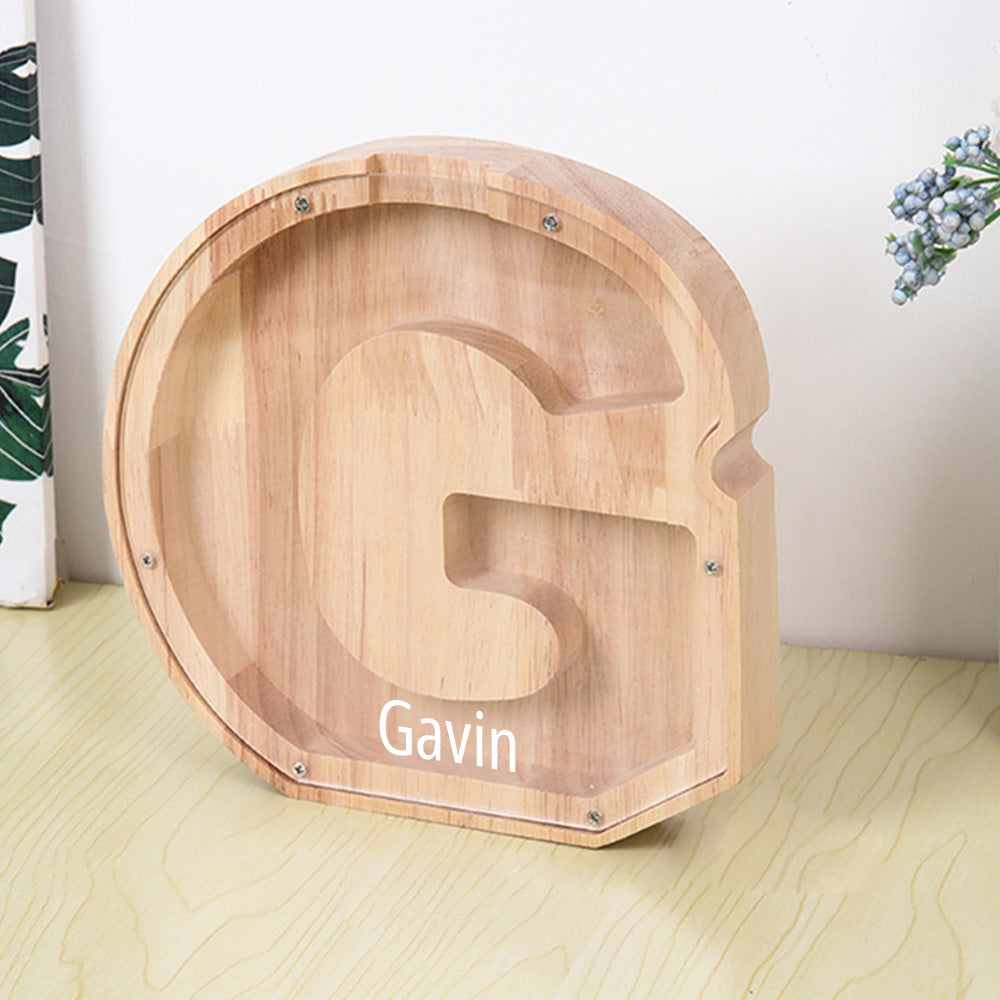 Personalised 26 Letter Wooden Piggy Bank - Custom Name Money Box Gift
