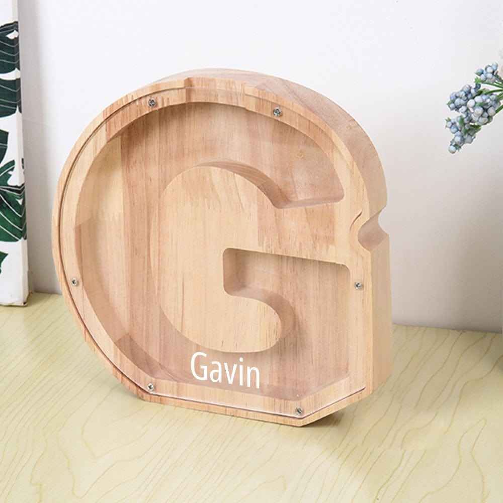 Custom Name Letter Piggy Bank Wooden Engraved Money Box Kids Christmas Gifts