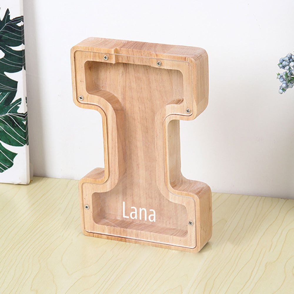 Personalised 26 Letter Wooden Piggy Bank - Custom Name Money Box Gift