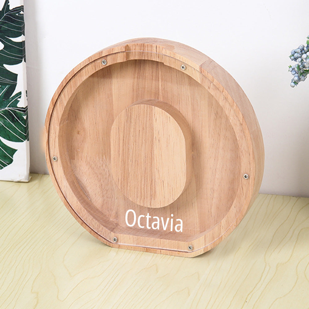 Personalised 26 Letter Wooden Piggy Bank - Custom Name Money Box Gift