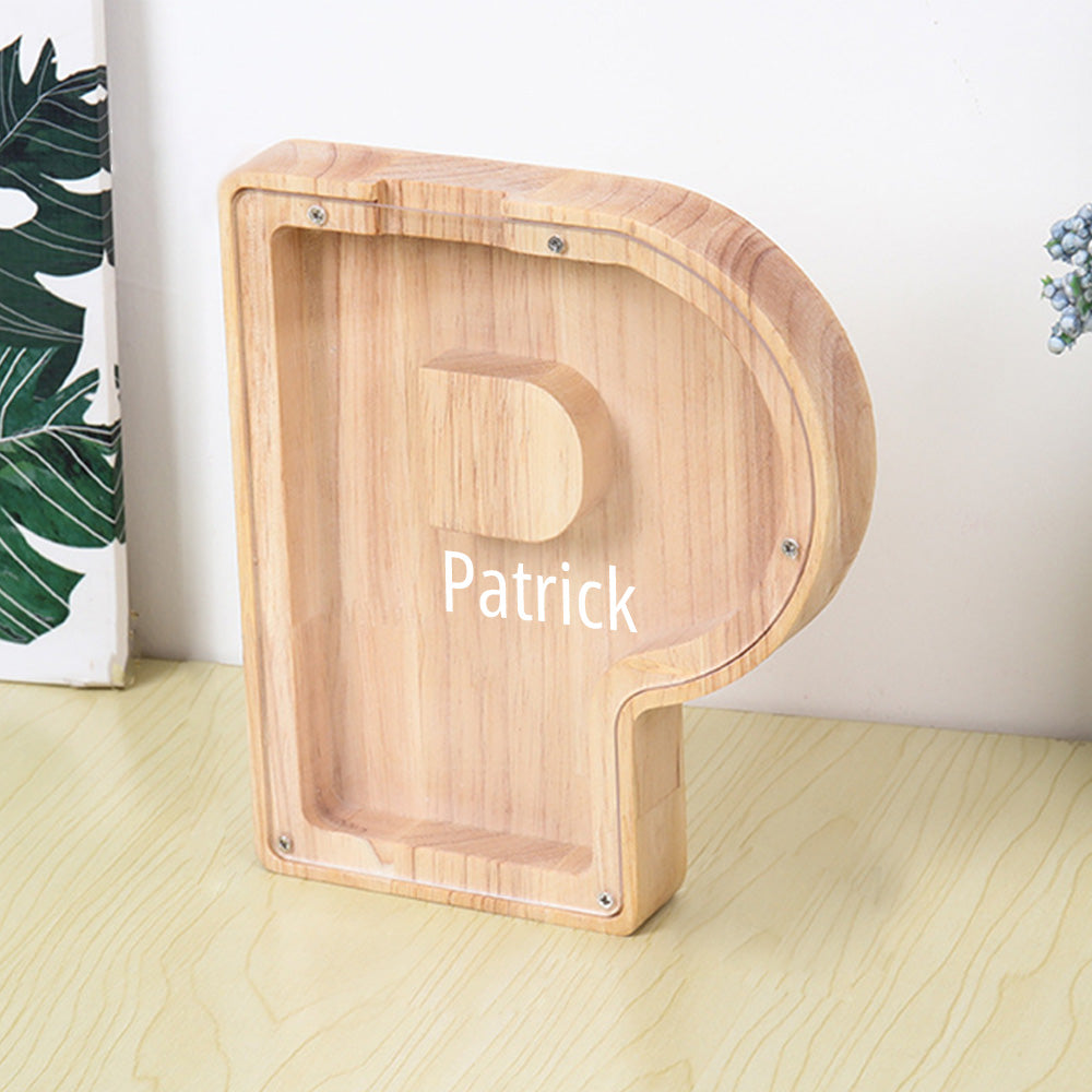 Personalised 26 Letter Wooden Piggy Bank - Custom Name Money Box Gift