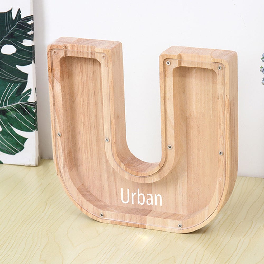 Personalised Wooden Name Letter Piggy Bank with Engraving - Kids Money Box Christmas Gift