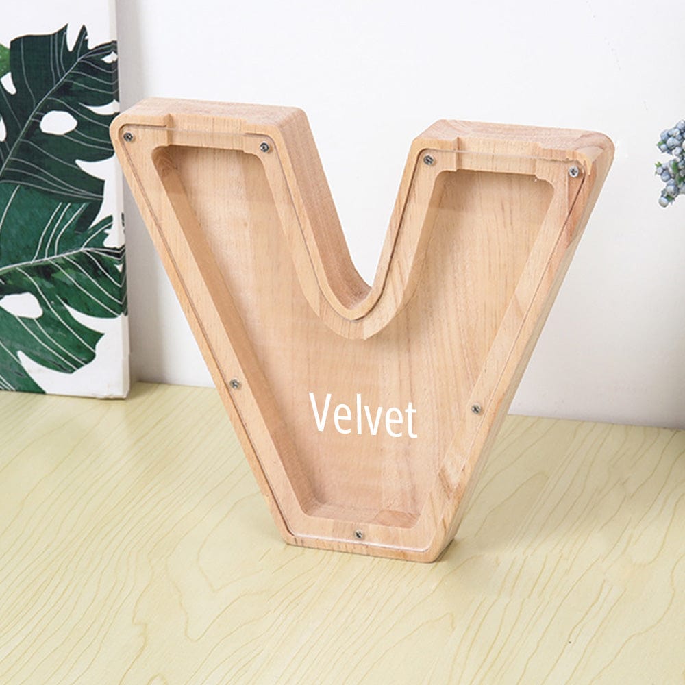 Personalised Wooden Name Letter Piggy Bank with Engraving - Kids Money Box Christmas Gift