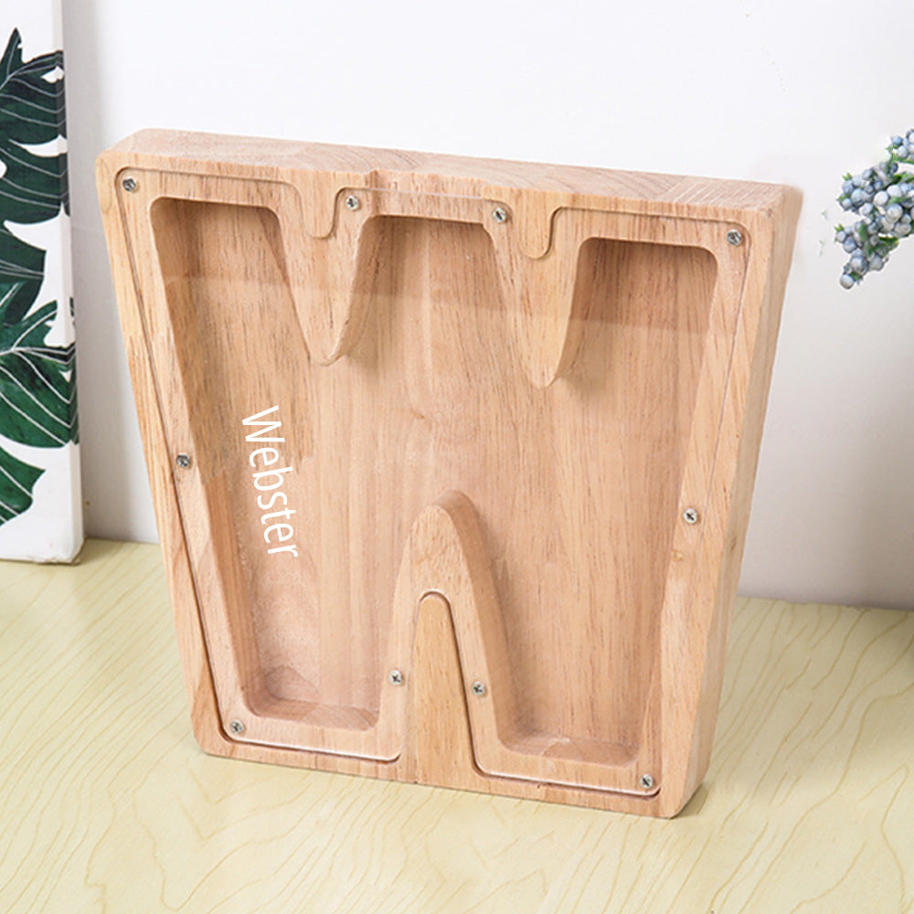 Personalised 26 Letter Wooden Piggy Bank - Custom Name Money Box Gift