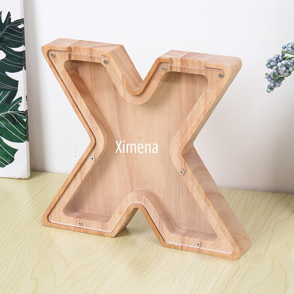 Personalised Wooden Name Letter Piggy Bank with Engraving - Kids Money Box Christmas Gift