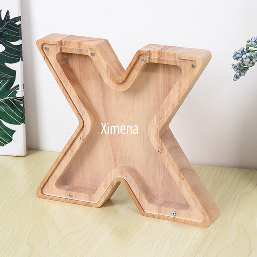 Personalised 26 Letter Wooden Piggy Bank - Custom Name Money Box Gift