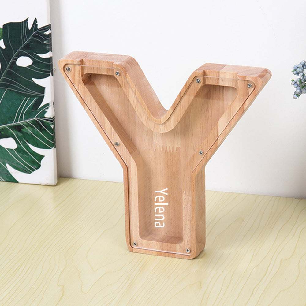 Personalised 26 Letter Wooden Piggy Bank - Custom Name Money Box Gift