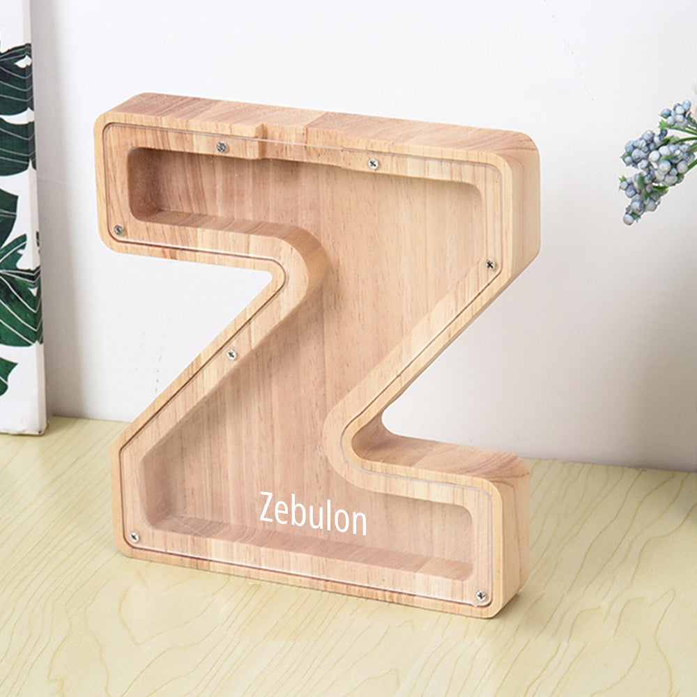 Personalised 26 Letter Wooden Piggy Bank - Custom Name Money Box Gift