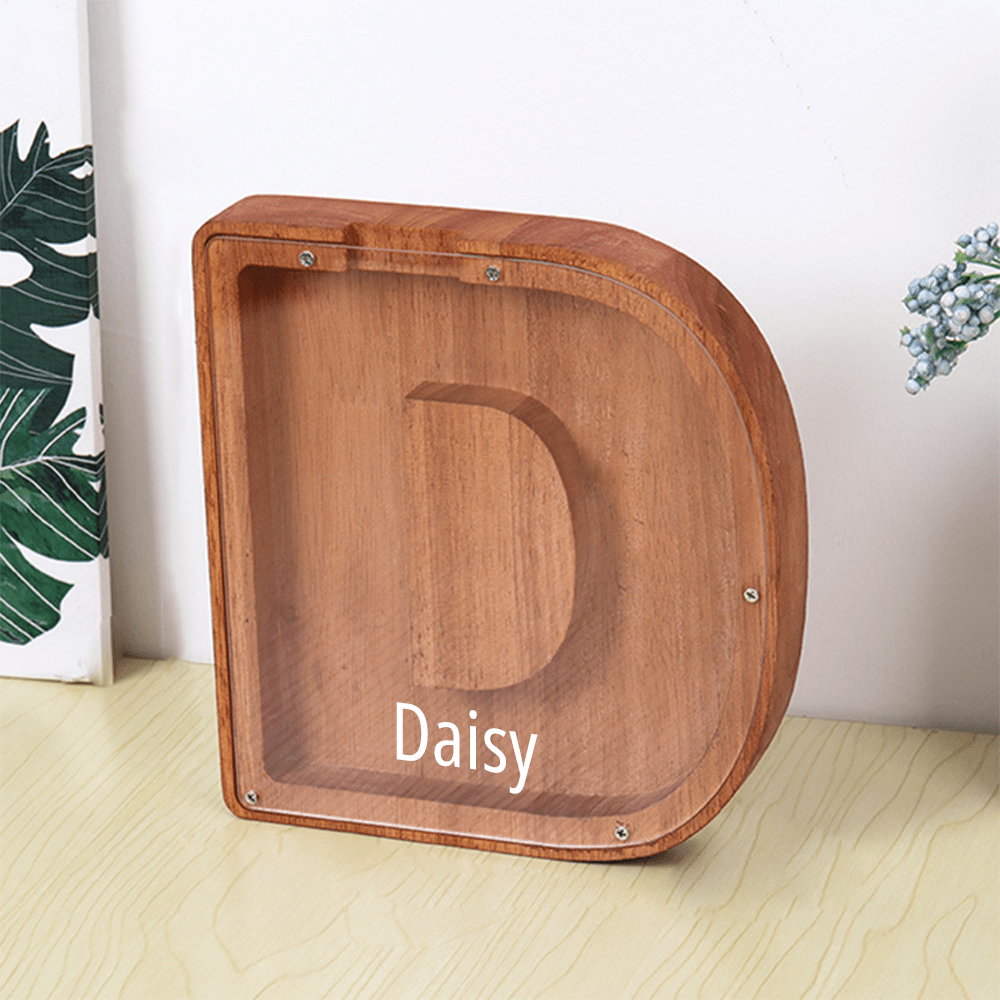 Personalised Wooden Name Letter Piggy Bank with Engraving - Kids Money Box Christmas Gift