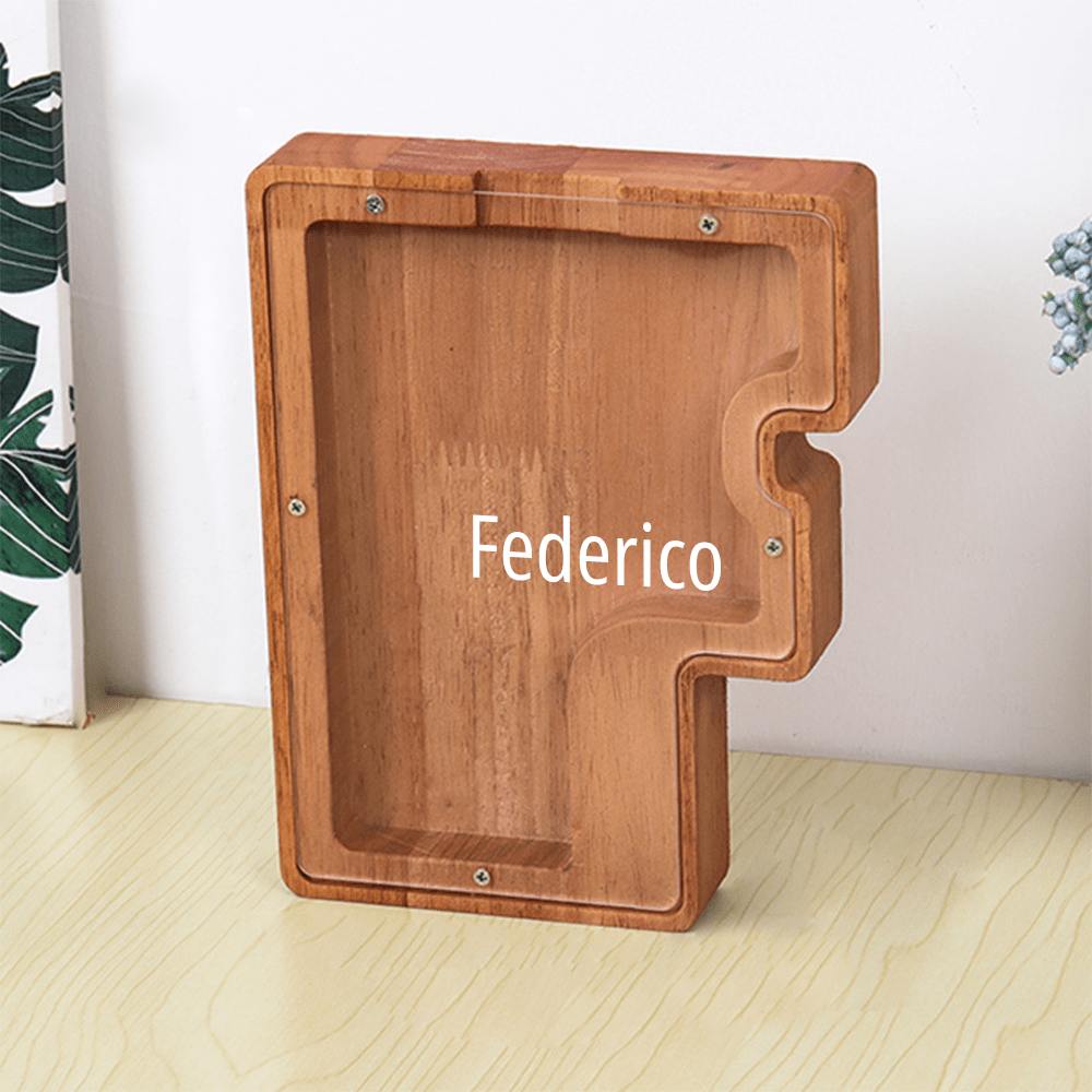 Personalised Wooden Name Letter Piggy Bank with Engraving - Kids Money Box Christmas Gift