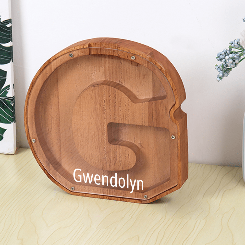 Personalised Wooden Name Letter Piggy Bank with Engraving - Kids Money Box Christmas Gift