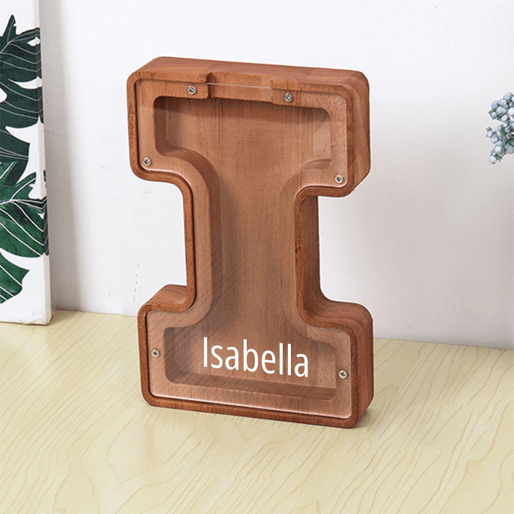 Personalised Wooden Name Letter Piggy Bank with Engraving - Kids Money Box Christmas Gift