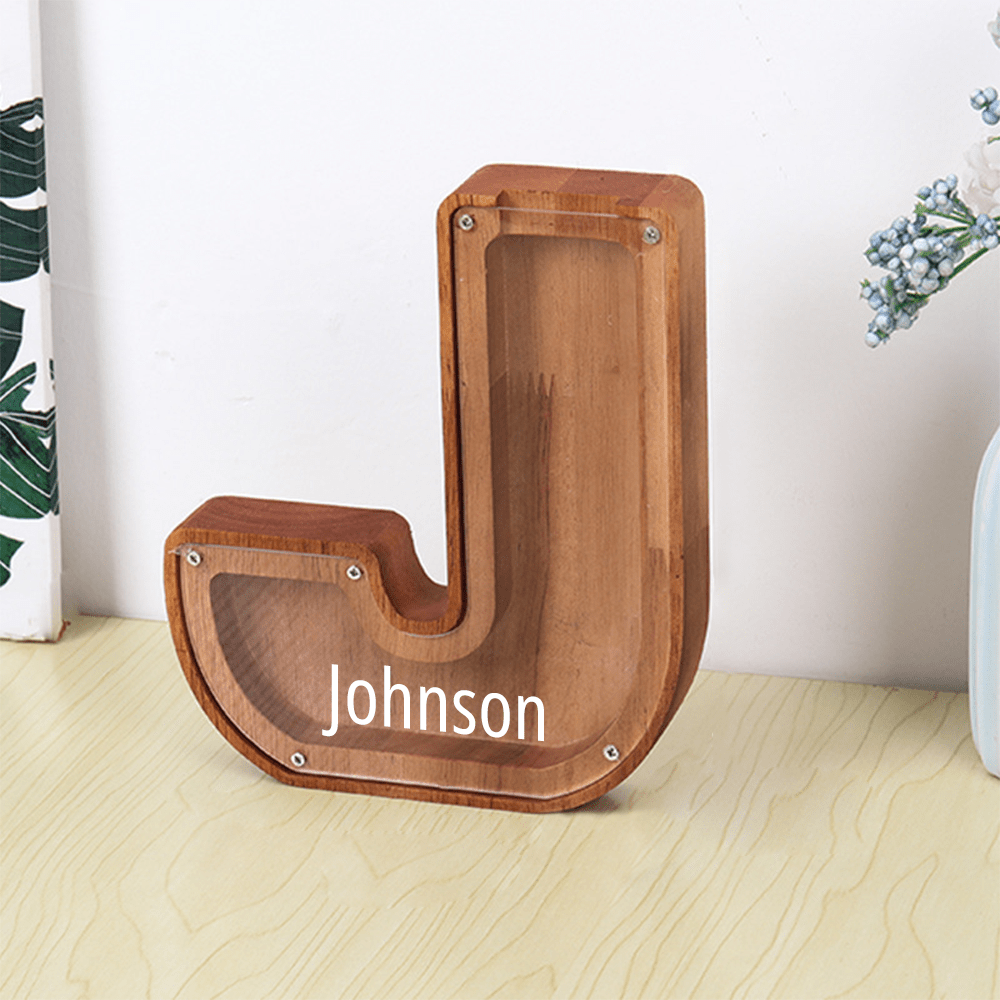 Personalised Wooden Name Letter Piggy Bank with Engraving - Kids Money Box Christmas Gift
