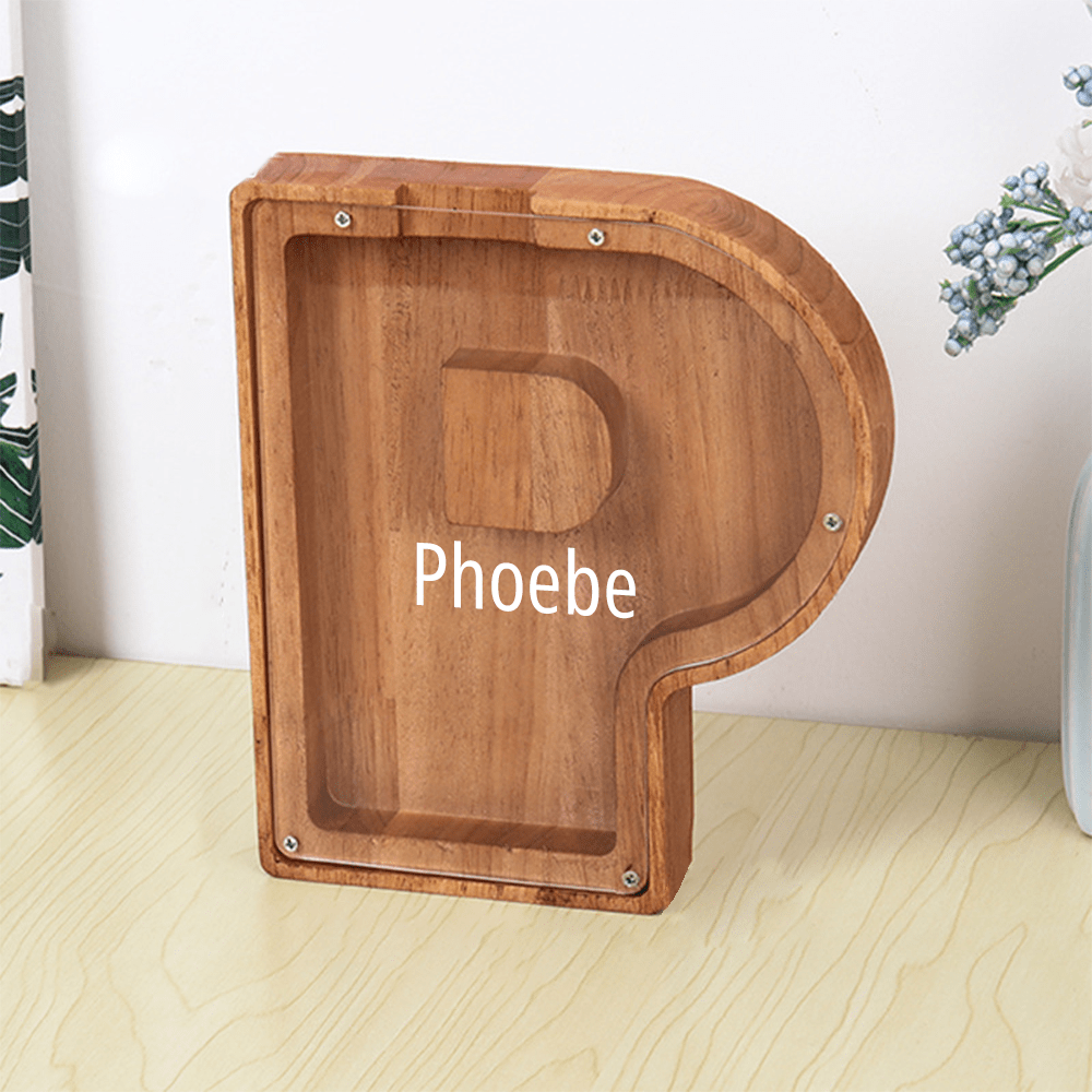 Personalised Wooden Name Letter Piggy Bank with Engraving - Kids Money Box Christmas Gift