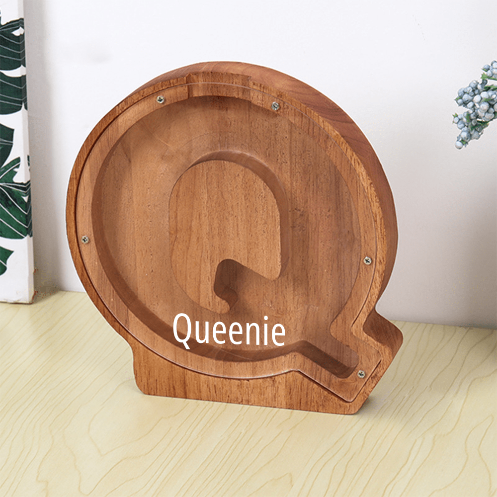 Personalised Wooden Name Letter Piggy Bank with Engraving - Kids Money Box Christmas Gift