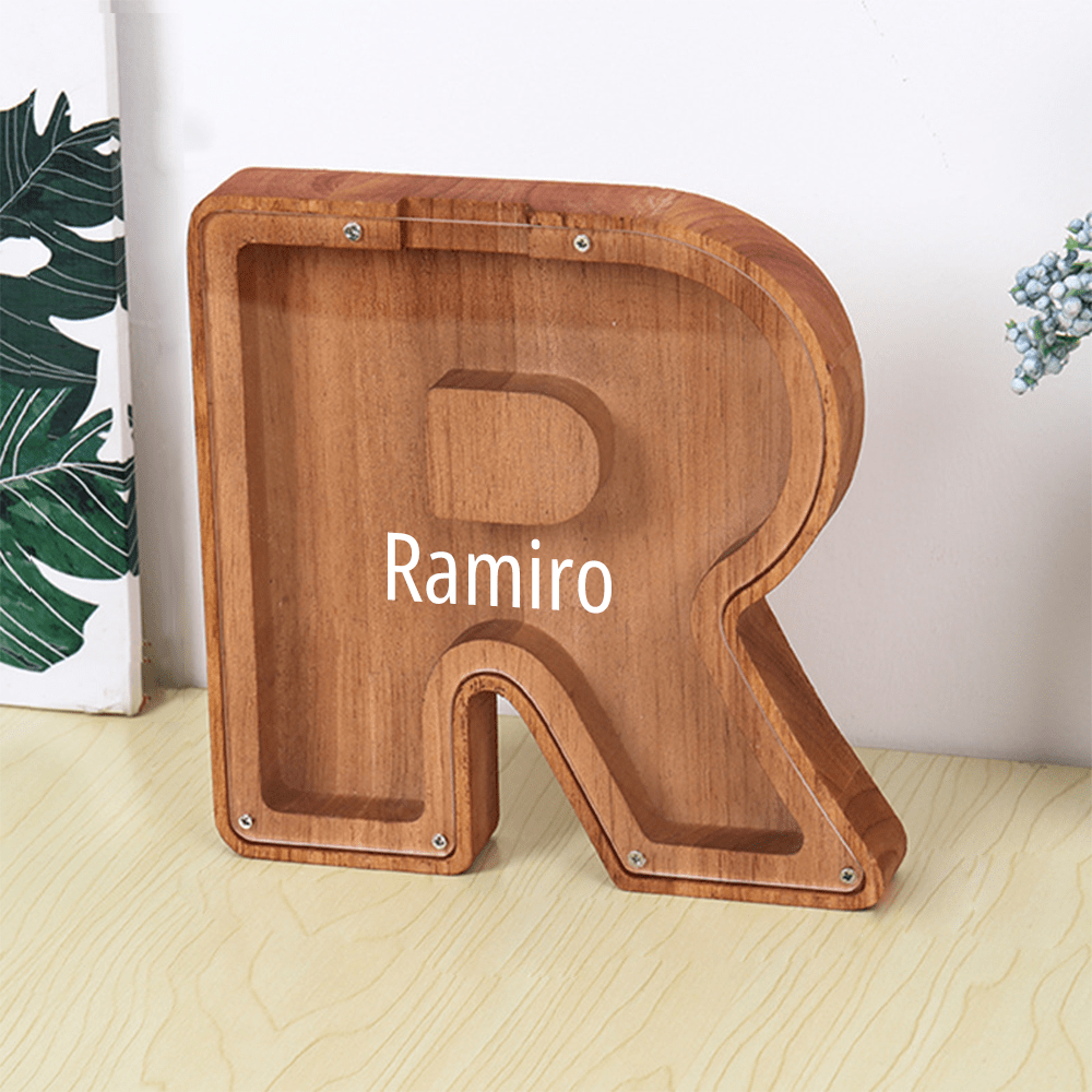 Personalised Wooden Name Letter Piggy Bank with Engraving - Kids Money Box Christmas Gift