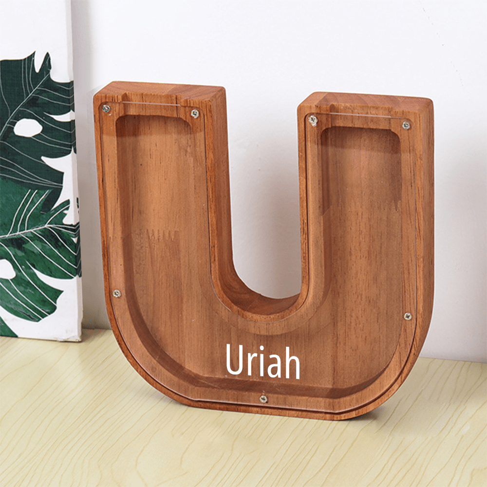Personalised Wooden Name Letter Piggy Bank with Engraving - Kids Money Box Christmas Gift