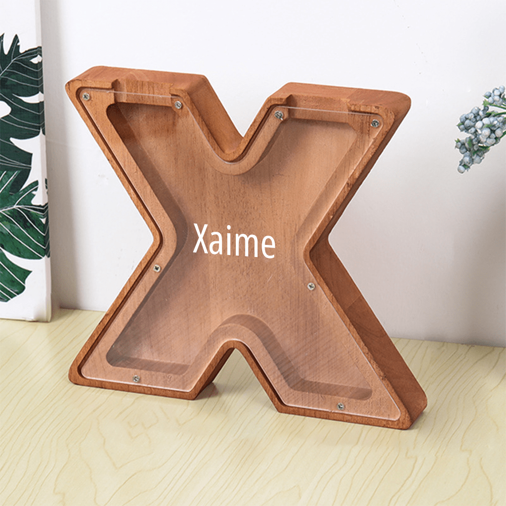 Personalised Wooden Name Letter Piggy Bank with Engraving - Kids Money Box Christmas Gift