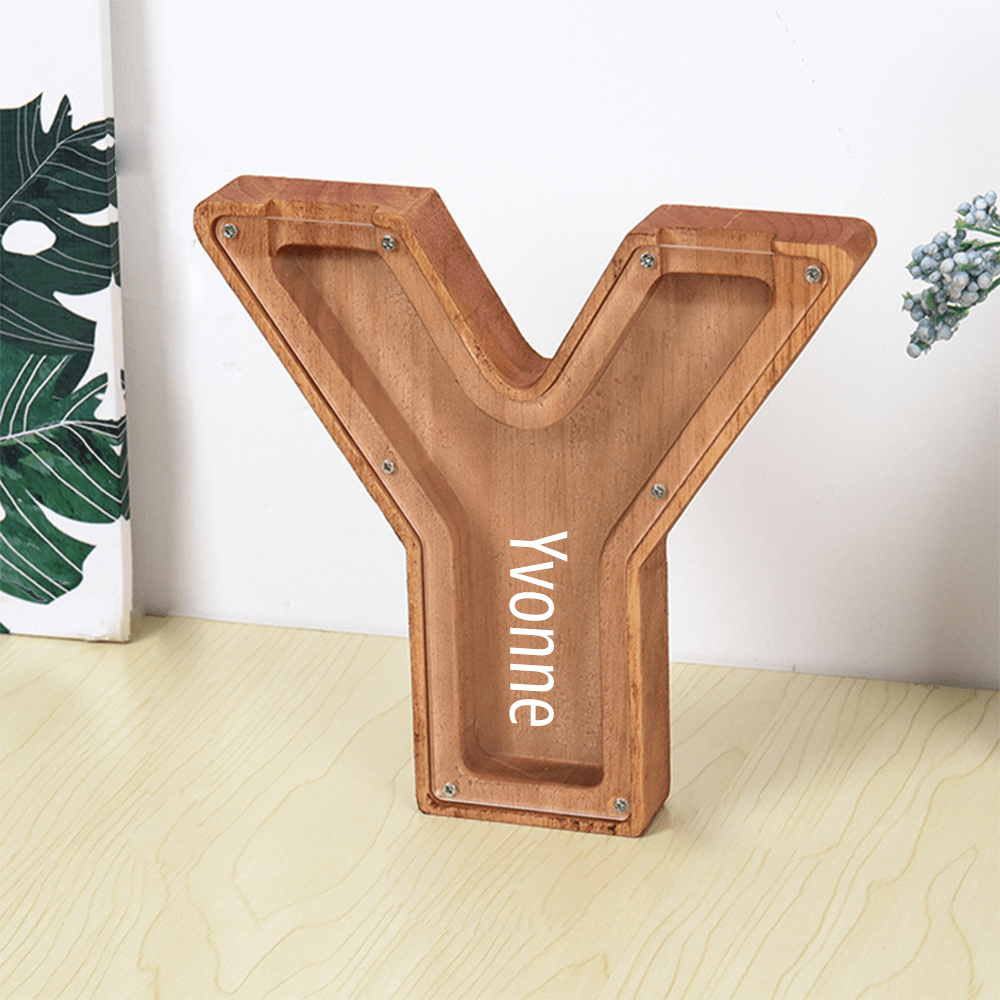 Personalised Wooden Name Letter Piggy Bank with Engraving - Kids Money Box Christmas Gift