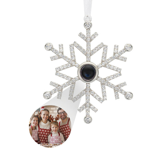 Personalised copper snowflake projection ornament with clear photo lens — custom photo gift that projects image when lit