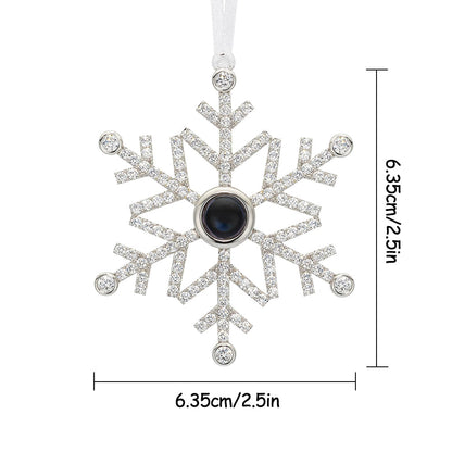 Copper photo snowflake used as a necklace charm and ornament — personalised projection keepsake for mum or partner