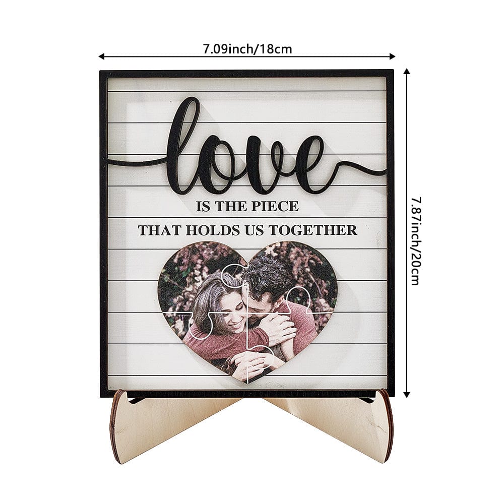 Personalised Wooden Photo Plaque | 'Love Holds Us Together' Gift for Valentines & Weddings