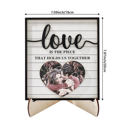 Personalised Wooden Photo Plaque | 'Love Holds Us Together' Gift for Valentines & Weddings