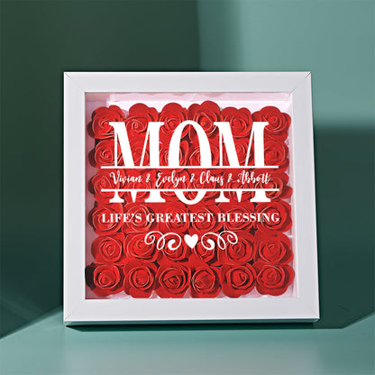 Personalised Flower Name Shadow Box Frame - Custom Mother's Day Gift