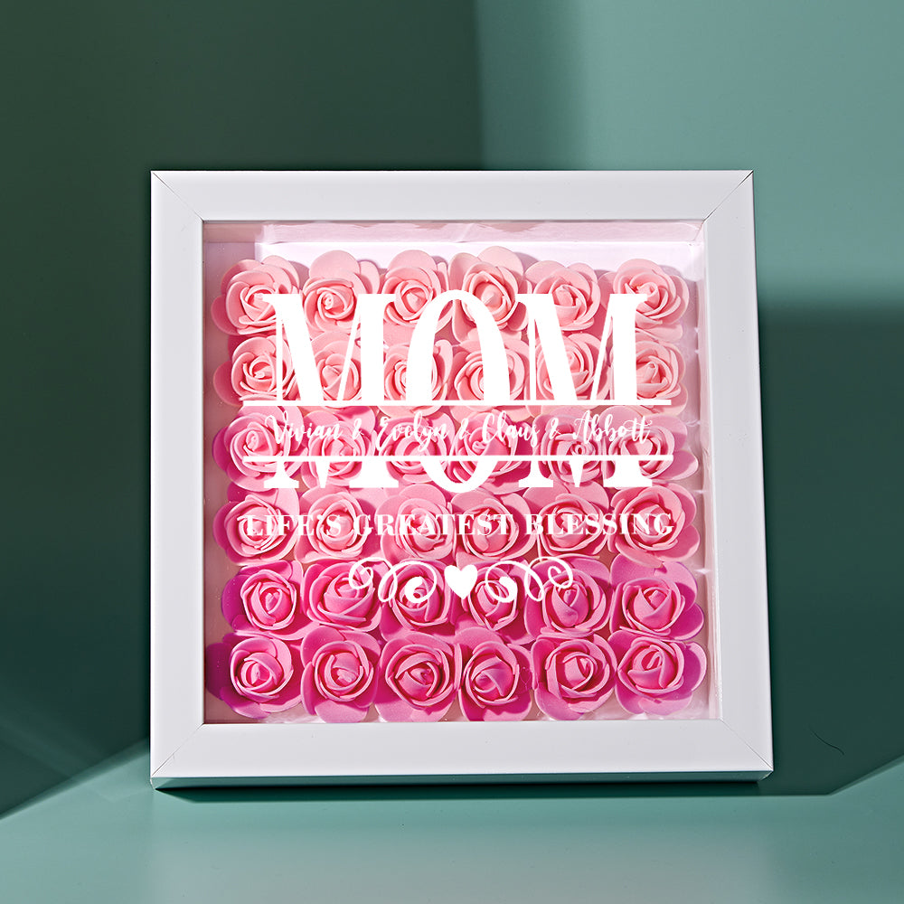 Personalised Flower Name Shadow Box Frame - Custom Mother's Day Gift