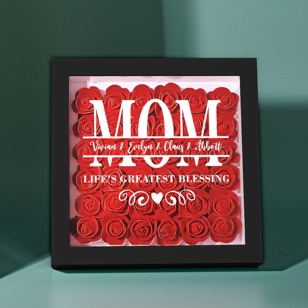 Personalised Flower Name Shadow Box Frame - Custom Mother's Day Gift
