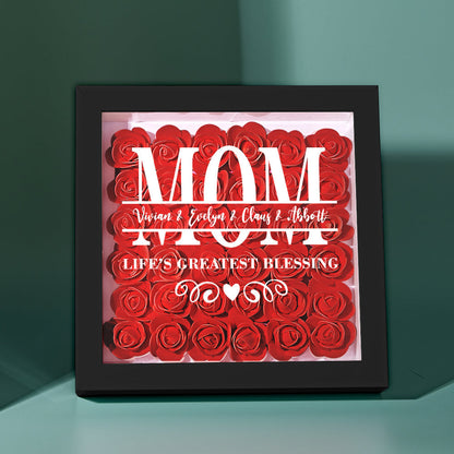 Personalised Flower Name Shadow Box Frame - Custom Mother's Day Gift