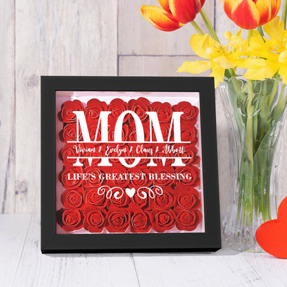 Personalised Flower Name Shadow Box Frame - Custom Mother's Day Gift