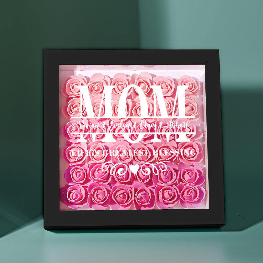 Personalised Flower Name Shadow Box Frame - Custom Mother's Day Gift