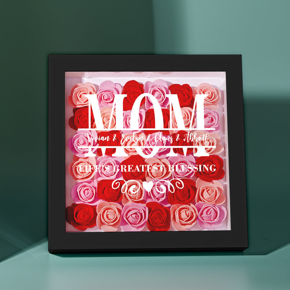 Personalised Flower Name Shadow Box Frame - Custom Mother's Day Gift