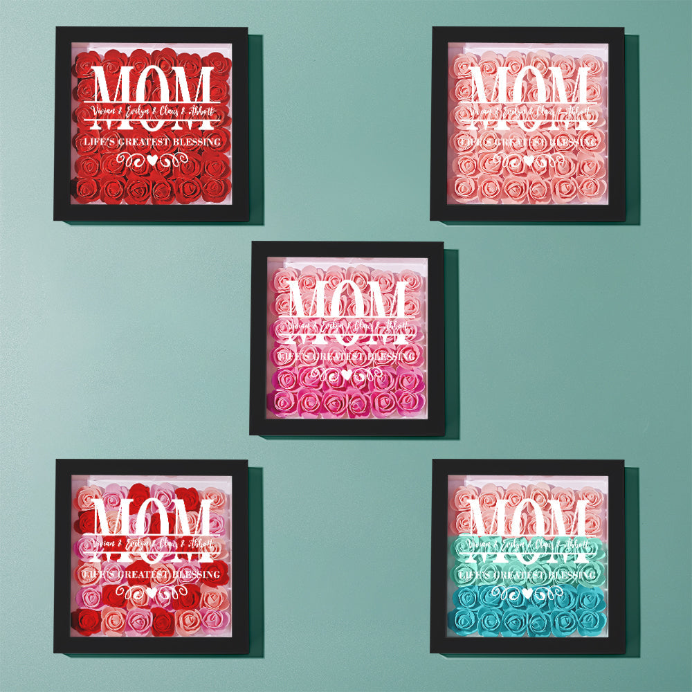 Personalised Flower Name Shadow Box Frame - Custom Mother's Day Gift