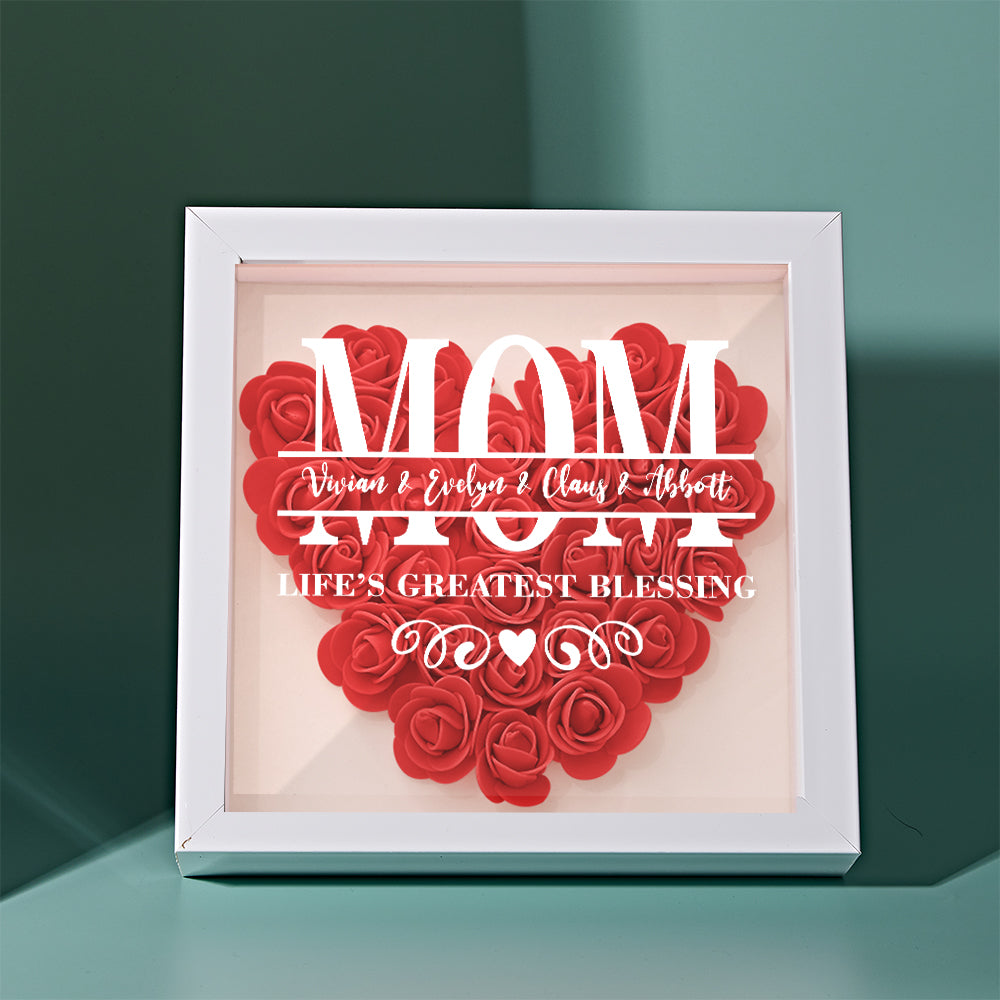 Personalised Flower Name Shadow Box Frame - Custom Mother's Day Gift