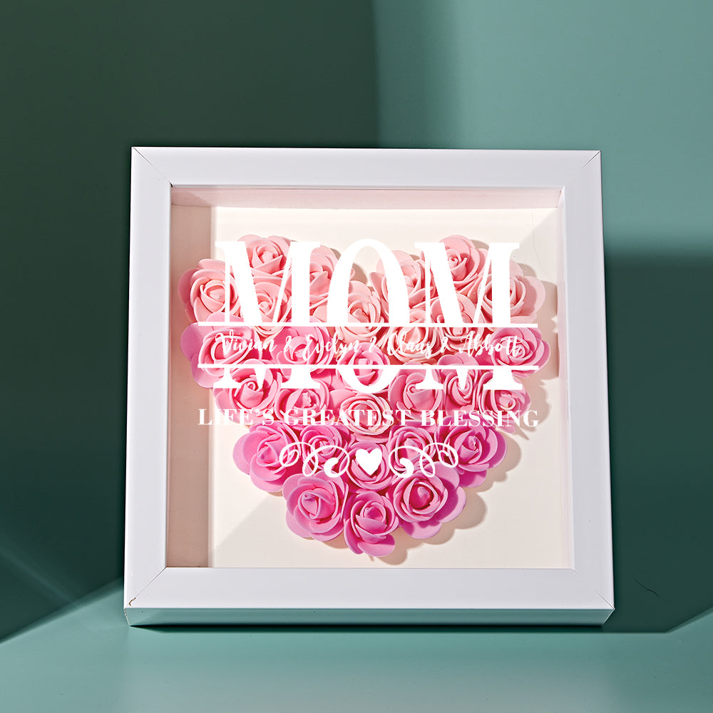 Personalised Flower Name Shadow Box Frame - Custom Mother's Day Gift