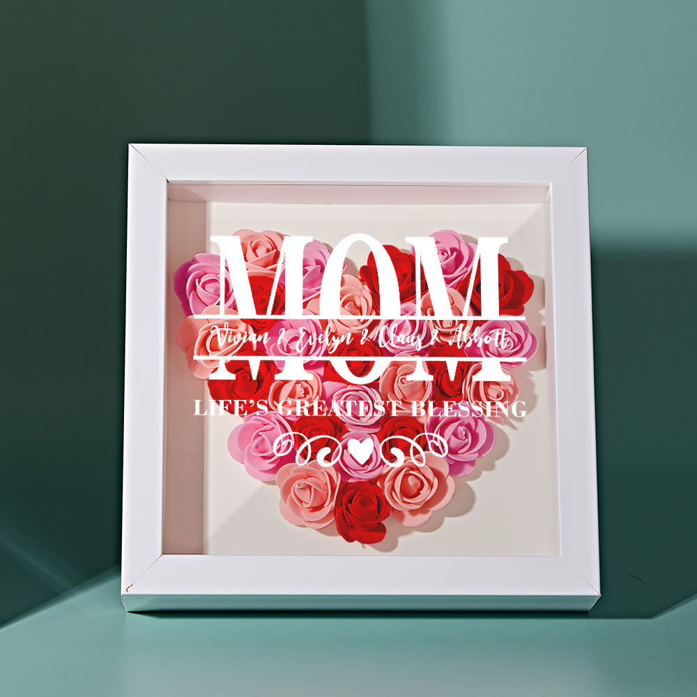 Personalised Flower Name Shadow Box Frame - Custom Mother's Day Gift