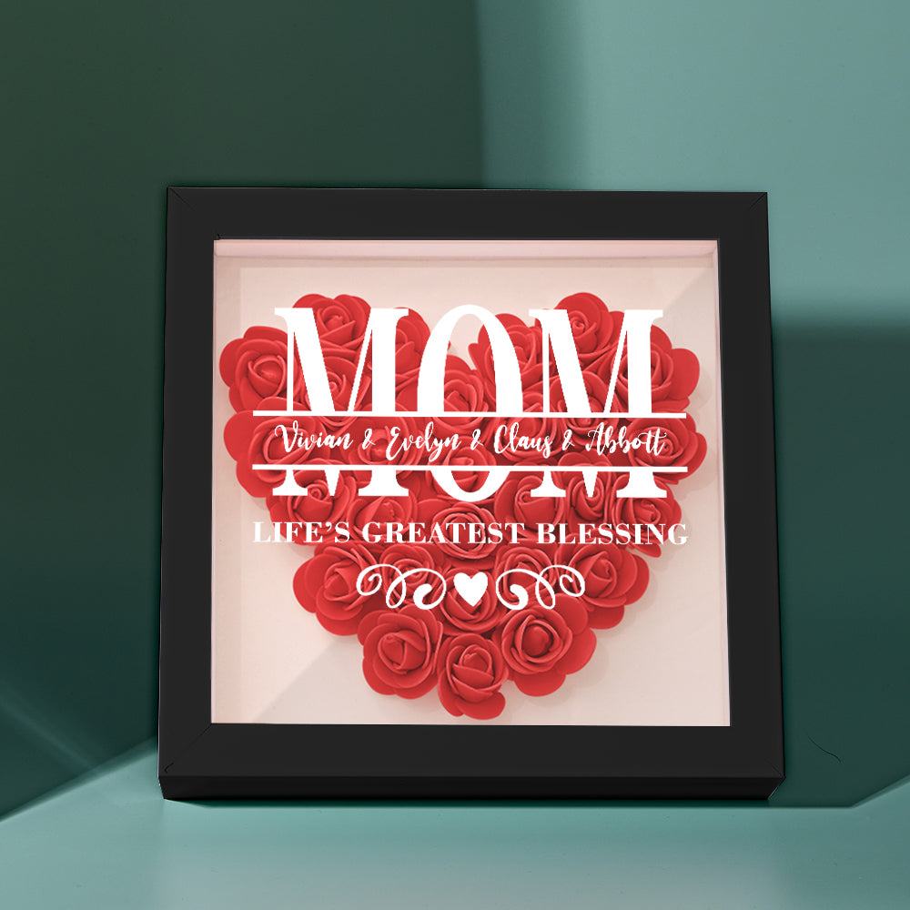 Personalised Flower Name Shadow Box Frame - Custom Mother's Day Gift