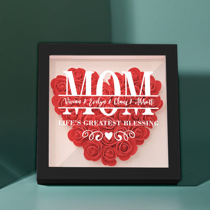 Personalised Flower Name Shadow Box Frame - Custom Mother's Day Gift