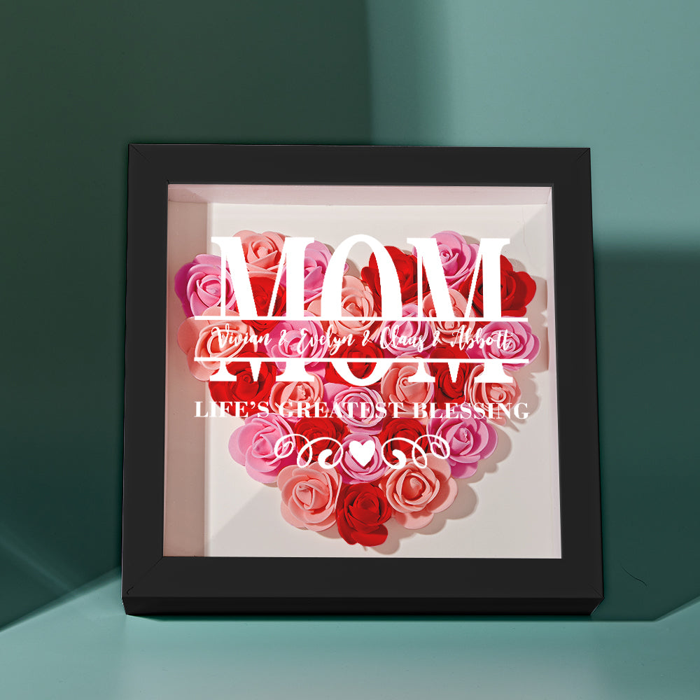 Personalised Flower Name Shadow Box Frame - Custom Mother's Day Gift