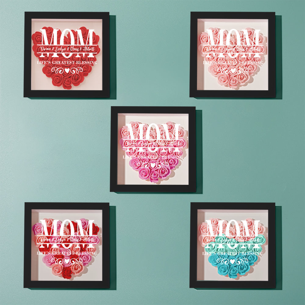 Personalised Flower Name Shadow Box Frame - Custom Mother's Day Gift