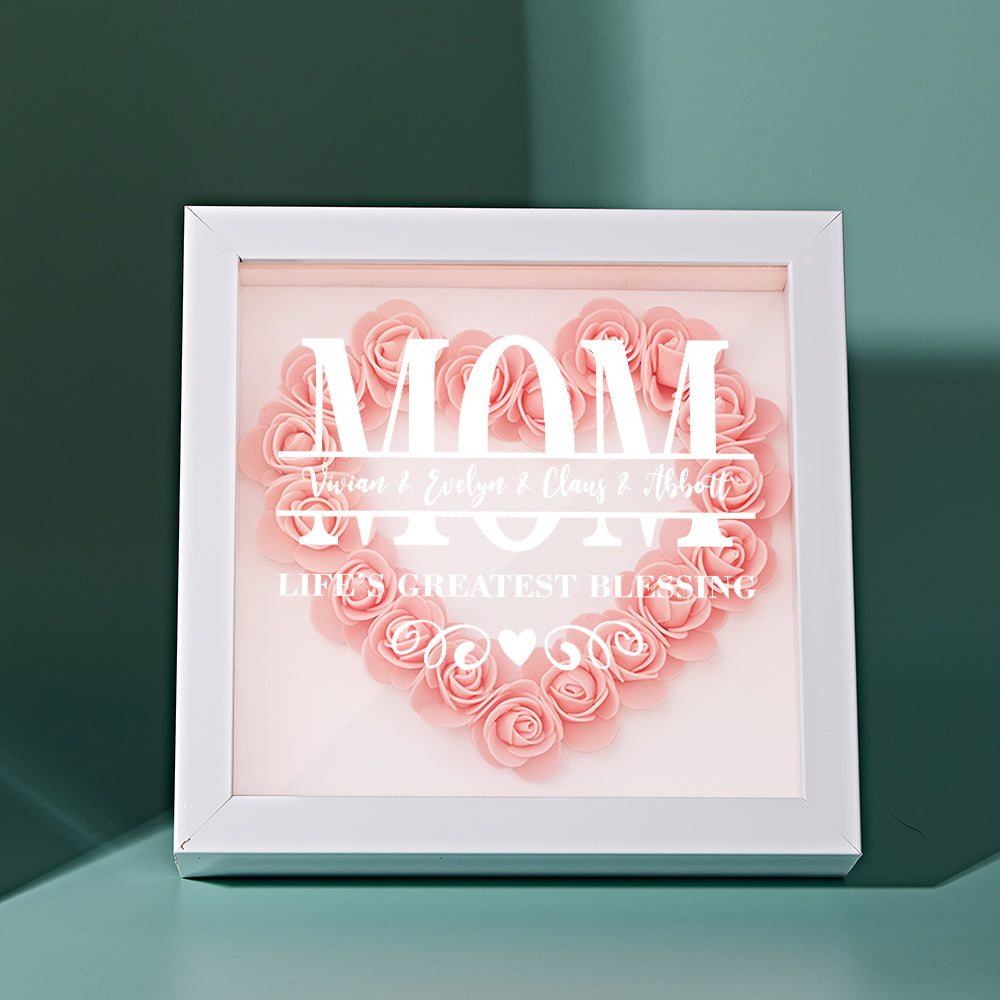 Personalised Flower Name Shadow Box Frame - Custom Mother's Day Gift