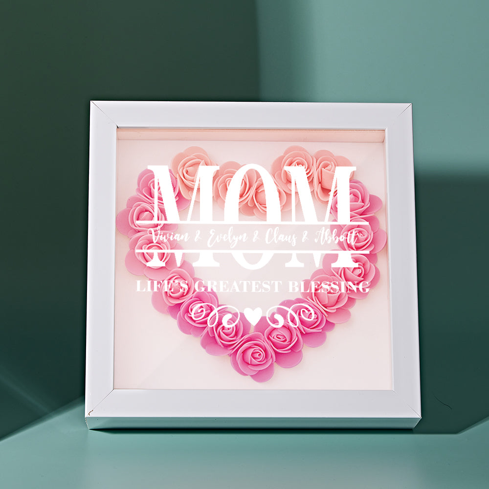 Personalised Flower Name Shadow Box Frame - Custom Mother's Day Gift