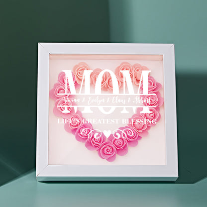 Personalised Flower Name Shadow Box Frame - Custom Mother's Day Gift