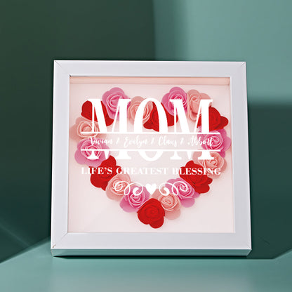 Personalised Flower Name Shadow Box Frame - Custom Mother's Day Gift