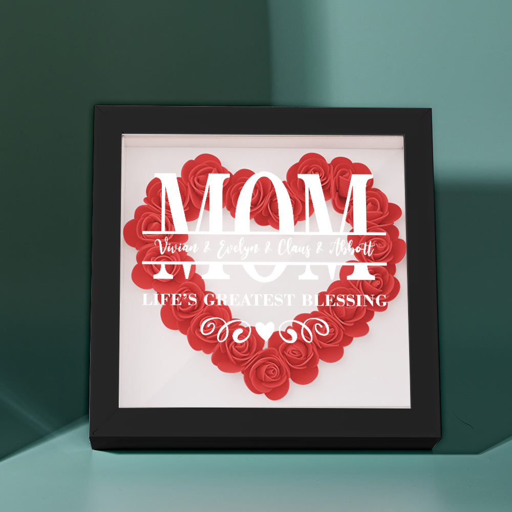 Personalised Flower Name Shadow Box Frame - Custom Mother's Day Gift