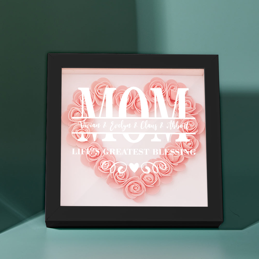 Personalised Flower Name Shadow Box Frame - Custom Mother's Day Gift