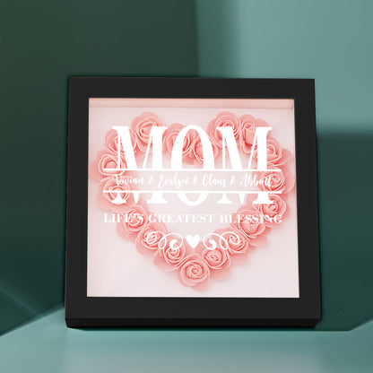 Personalised Flower Name Shadow Box Frame - Custom Mother's Day Gift