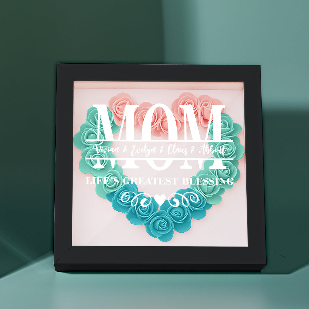 Personalised Flower Name Shadow Box Frame - Custom Mother's Day Gift